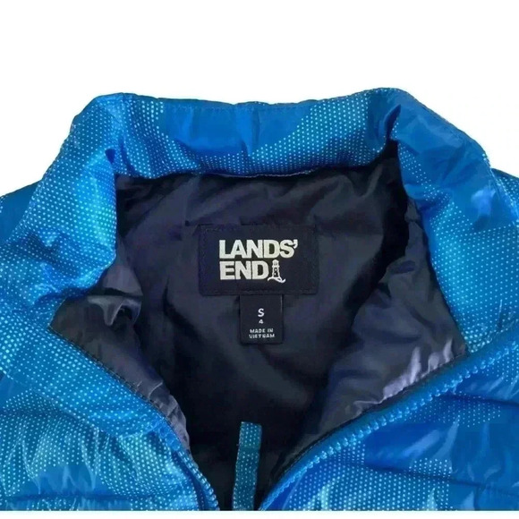 Lands End Down Alt Thermo Plume Coat Blue Camo S/4 - Picture 3 of 4